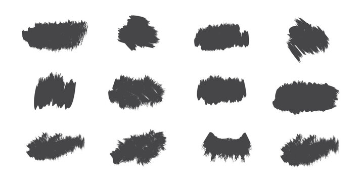 Black grunge charcoal background set. Rough marker blocks and masking tape shapes. Vector texture banners.