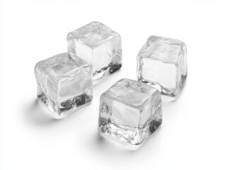 Obraz premium Four fresh frozen ice cubes in group composition with copy space isolated on white
