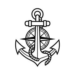 Nautical anchor with compass rose and rope illustration on a clean background