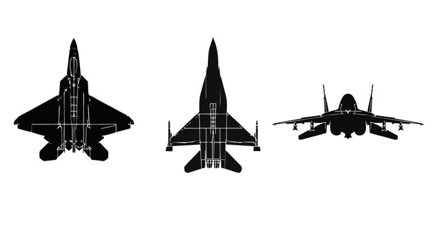 Silhouette Comparison of Three Modern Fighter Jets Top Down Military Aviation Graphics
