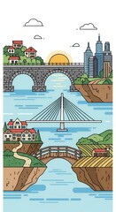 Cityscape with bridges over water.