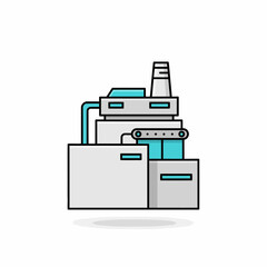 Stylized illustration of a multilevel industrial machine with a conveyor belt