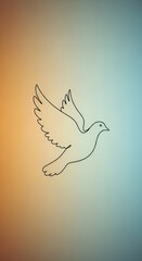 Flying dove on colorful gradient background.