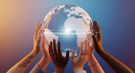 Hands holding a blue globe together.