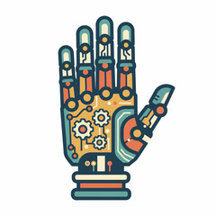 Stylized illustration of a robotic hand in a stop or open palm gesture
