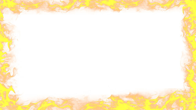 Frame featuring vibrant yellow realistic fire flames on a white background for creative graphic design. 