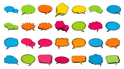 Colorful speech bubble collection. Comic talk clouds and message balloons in bright pop art doodle style vector illustration © Sandaruwan