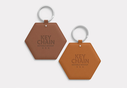 Two Leather Keychain Mockup PSD