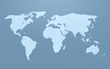 Fototapeta premium Soft light blue world map on grayish blue background. High resolution clean, simple and stylish world map.