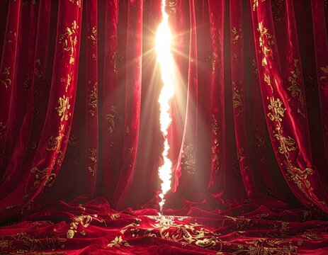 Torn temple veil revealing divine light