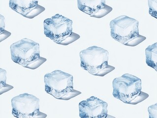 Obraz premium Isometric pattern of crystal clear ice cubes isolated on white background