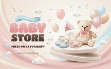 Baby store promotional background with soft pastel elements