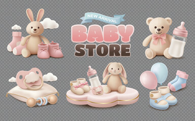 Baby essentials isolated set on transparent background
