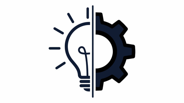 Innovation and engineering concept: a split light bulb and gear symbolizing creative ideas, problem-solving, and mechanical design