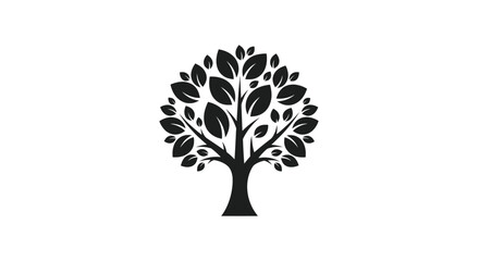Stylized black silhouette of a leafy tree on a white background