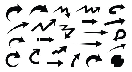 Obraz premium Collection of various black arrow and wave symbols on a white background