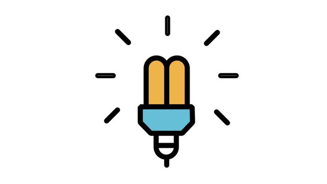 Energy Saving Bulb Motion Icon. Glowing energy-efficient light bulb icon representing sustainable power solutions, bright ideas, and green technology innovation.