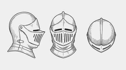 Battle-Ready Knight Helmets Design, Medieval Armor Art, Digital Illustration, Fantasy Environment