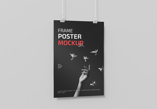 Hanging Poster Frame Mockup PSD
