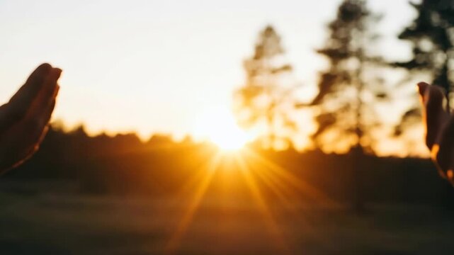 Holding Hands Creating Warm Sunset Moment in Open Field