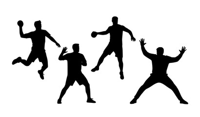 Fototapeta premium Handball player action silhouettes vector illustration set isolated on white