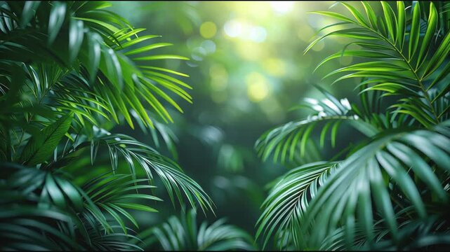 Colorful summer tropical palm leaves with copyspace, trendy summer jungle style floral green pattern background, colors botanical tropical leaves ,sun light and shadows. slow motion footage