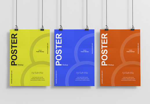 Three Hanging Poster PSD Mockup Template