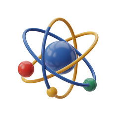 3D illustration of a vibrant atomic structure in space . Isolated on transparent background, png