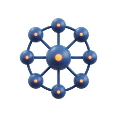 Obraz premium Abstract network diagram with blue spheres and orange lighting . Isolated on transparent background, png