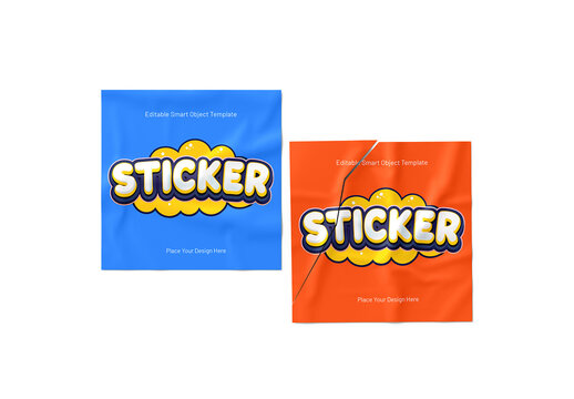 Realistic Sticker Mockup on Wrinkled Paper