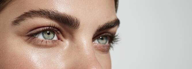 Naklejka premium Captivating close-up of female eyes with natural makeup on flawless skin