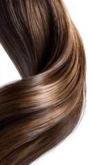 Fototapeta premium Glistening strands of beautiful brown hair swirl gracefully, reflecting warm light and showcasing a smooth, silky texture. The rich colors and intricate shine create a mesmerizing sight