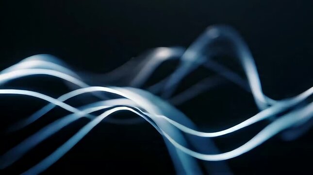 Blue wavy lines intersect and overlap on a dark background