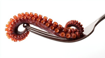 Obraz premium Octopus tentacle on fork creative seafood concept