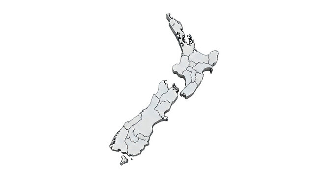 3D Map of New Zealand Divided into Regions