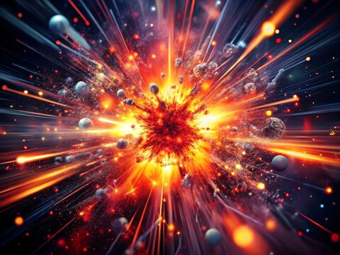 Explosive cosmic event with bright light and debris radiating outwards, a vibrant and energetic display