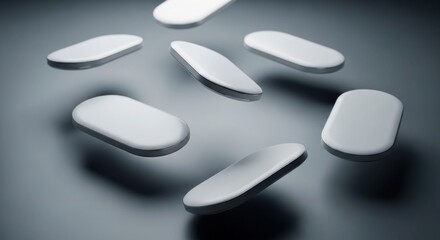 White, oblong tablets float in a shadow-casted, grey atmosphere
