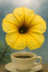 Cup of coffee and yellow flower