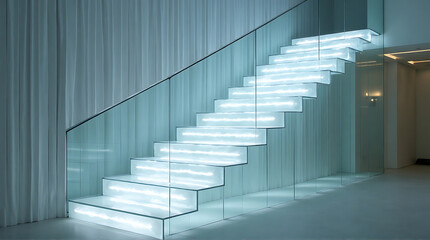Obraz premium Modern Glass Staircase with Illuminated Steps