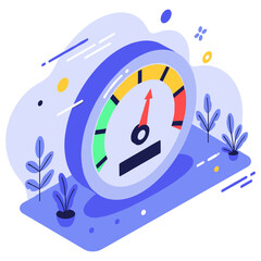 Fototapeta premium Colorful speedometer illustration with plants and abstract design elements