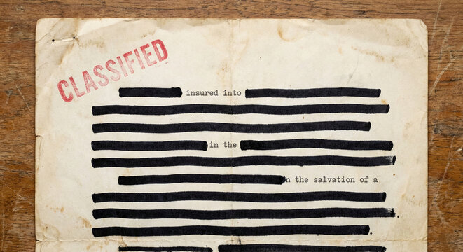 Top Secret Classified Document with Black Redacted Text