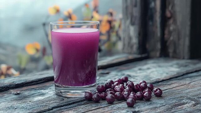 crowberry juice qaqortoq, vibrant deep purple juice in a traditional Greenlandic glass video