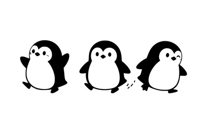 Fototapeta premium Playful cartoon penguin characters flat vector illustration set isolated on white