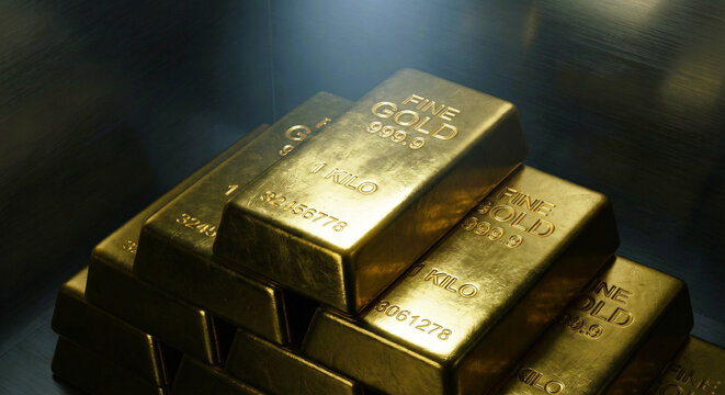 Stack of Shiny Gold Bullion Bars Wealth Investment Concept