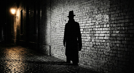 Mysterious Silhouette Man in Trench Coat in Dark Alley Night © sxcd