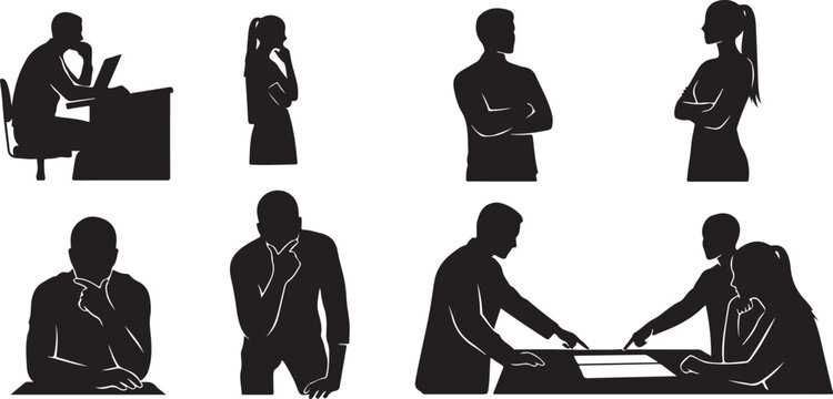 Business People Silhouettes in Various Professional Settings and Actions