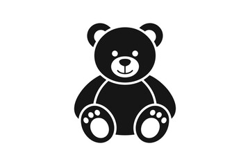 A cute black and white teddy bear icon in a minimalist flat design style