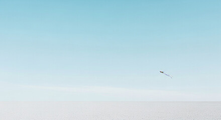 Fototapeta premium Minimalist landscape with a single kite flying under a blue sky 
