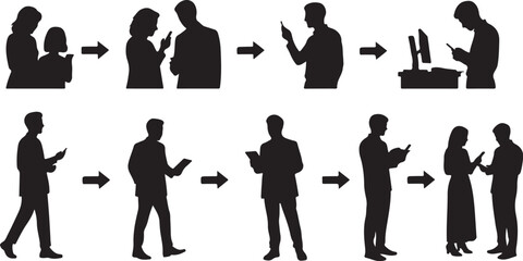 Silhouette illustrations of people communicating and working together effectively