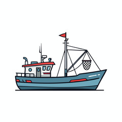 Naklejka premium Fishing Boat Illustration with Red Accents
